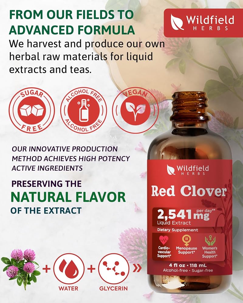 WILDFIELD HERBS 4 Oz Red Clover Extract Liquid Drops - Women’s Wellness & Menopause Balance Support** | 2 Month Supply | - Made in USA - Red Clover Supplement - Alcohol & Sugar Free - image 5