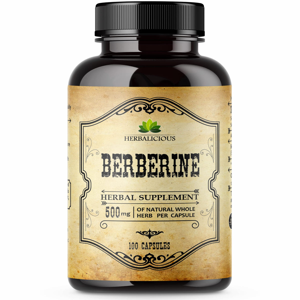 HERBALICIOUS Berberine HCL 500mg Immune Support - 100 Capsules