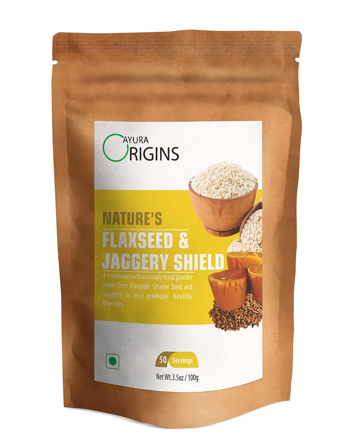 AYURA ORIGINS Nature's Flaxseed & Jaggery Powder - 50 Servings