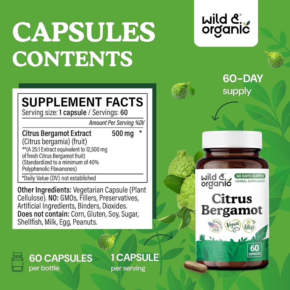 Wild & Organic Citrus Bergamot Capsules Antioxidant Support - 60 Count - image 3
