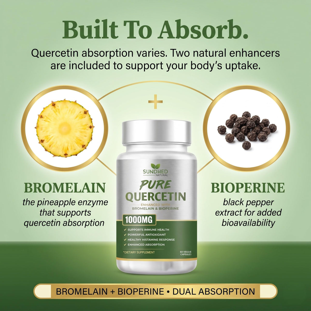 Sundhed Natural Quercetin with Bromelain & Bioperine - 60 Capsules - image 3