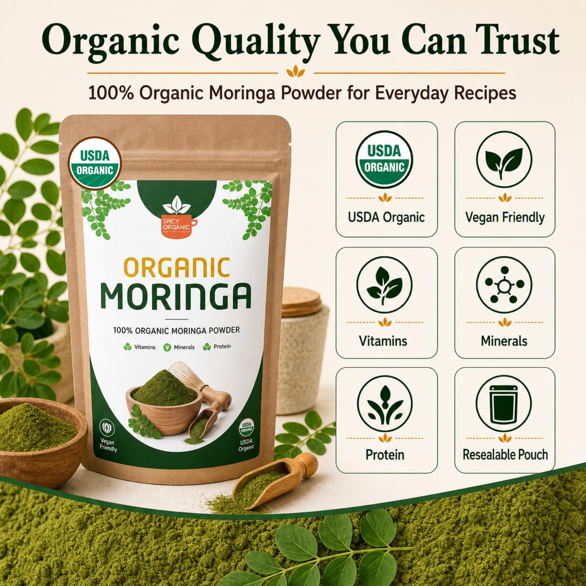 SPICY ORGANIC Organic Moringa Powder