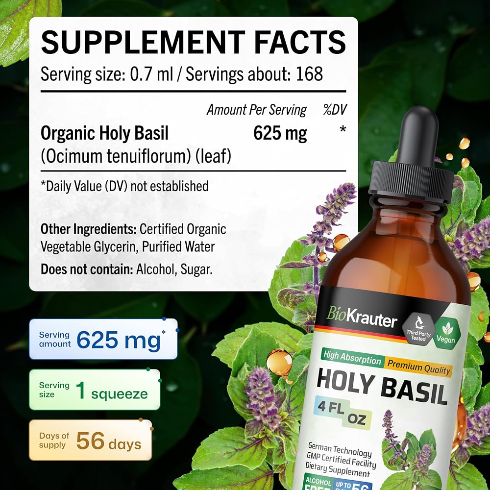 BIO KRAUTER Holy Basil Tincture - Tulsi Powder Liquid Extract
