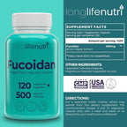LongLifeNutri Fucoidan 500mg Brown Seaweed Extract - 120 Vegetarian Capsules - image 2