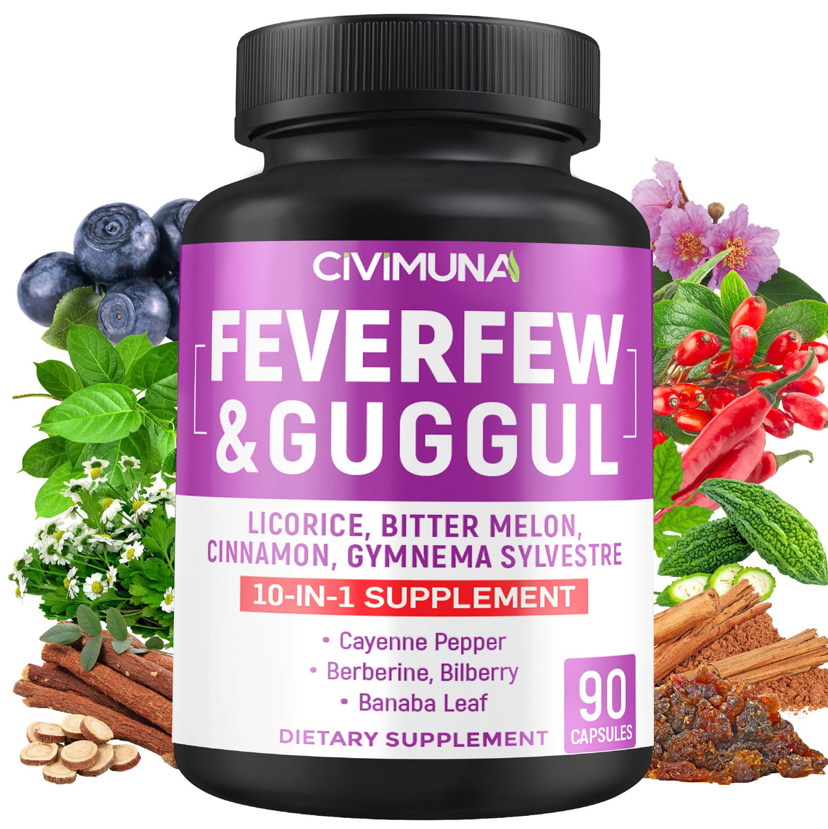 CIVIMUNA Feverfew Capsules with Herbal Blend - 90 Capsules