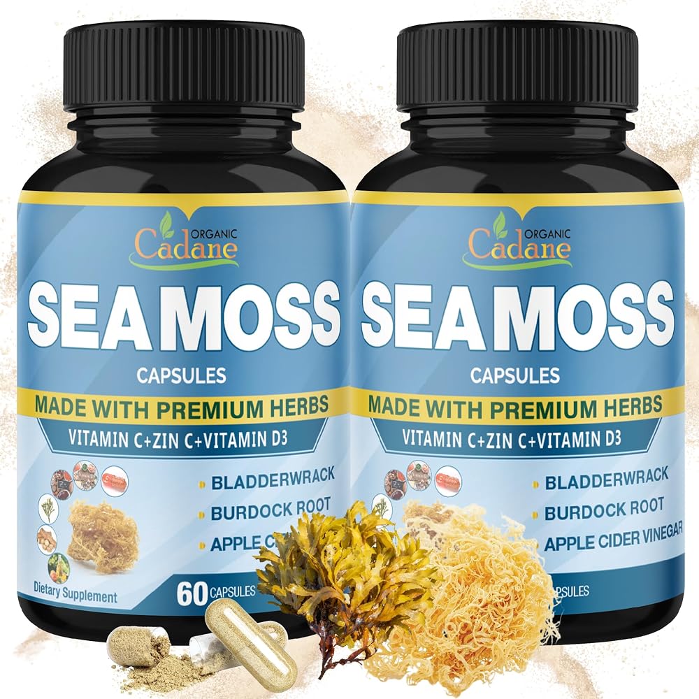 Organic Cadane Irish Sea Moss Powder Capsules - 120 Vegetarian Capsules