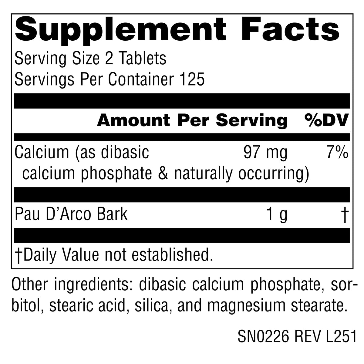 Source Naturals Pau D'Arco 500mg - 250 Tablets - image 2