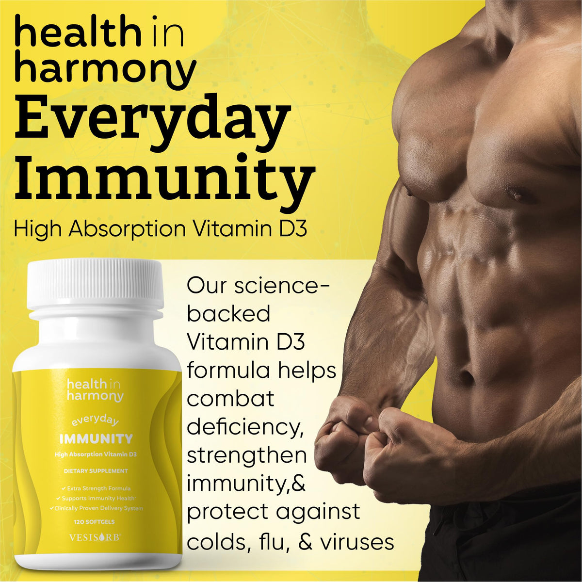 HEALTH IN HARMONY Vitamin D3 4000 IU Immune Support - 60 Softgels - image 4