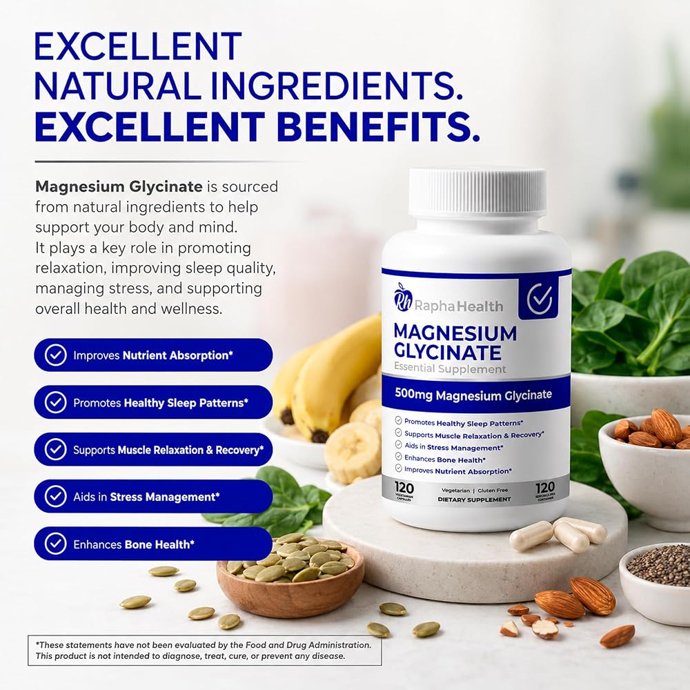 RAPHA HEALTH Magnesium Glycinate 500mg - 120 Capsules - image 4