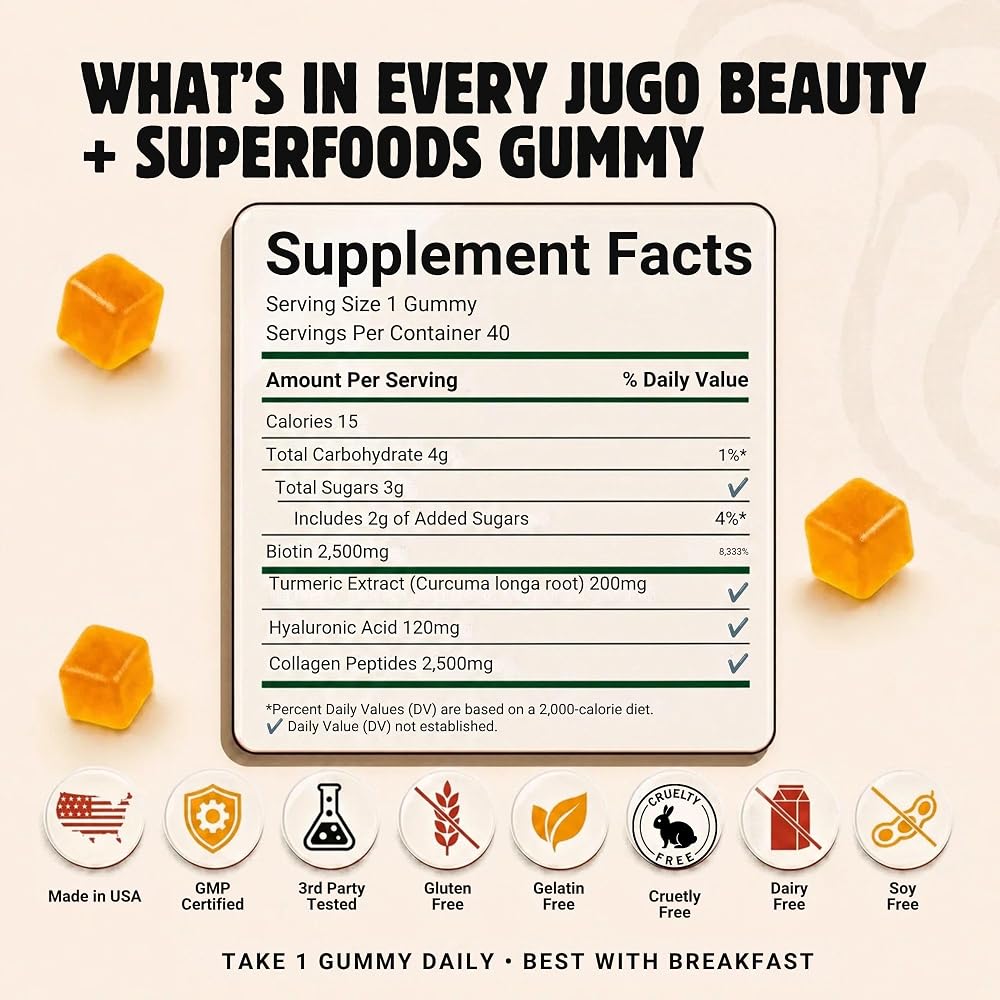 Jugo Beauty + Superfoods Collagen Gummies for Hair, Skin & Nails - 40 Count - image 6