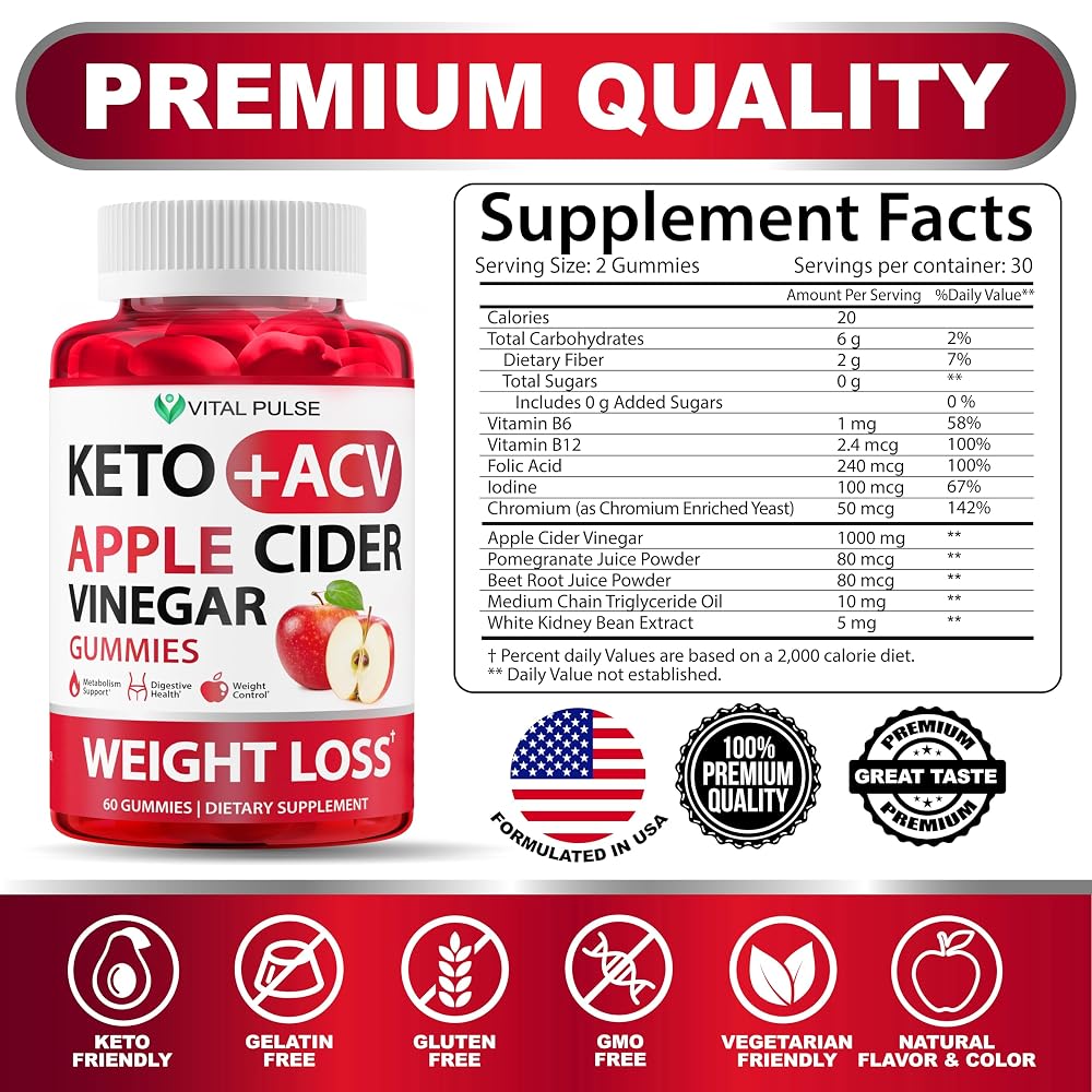 Vital Pulse Keto ACV Gummies Sugar Free Weight Loss - 60 Gummies - image 6