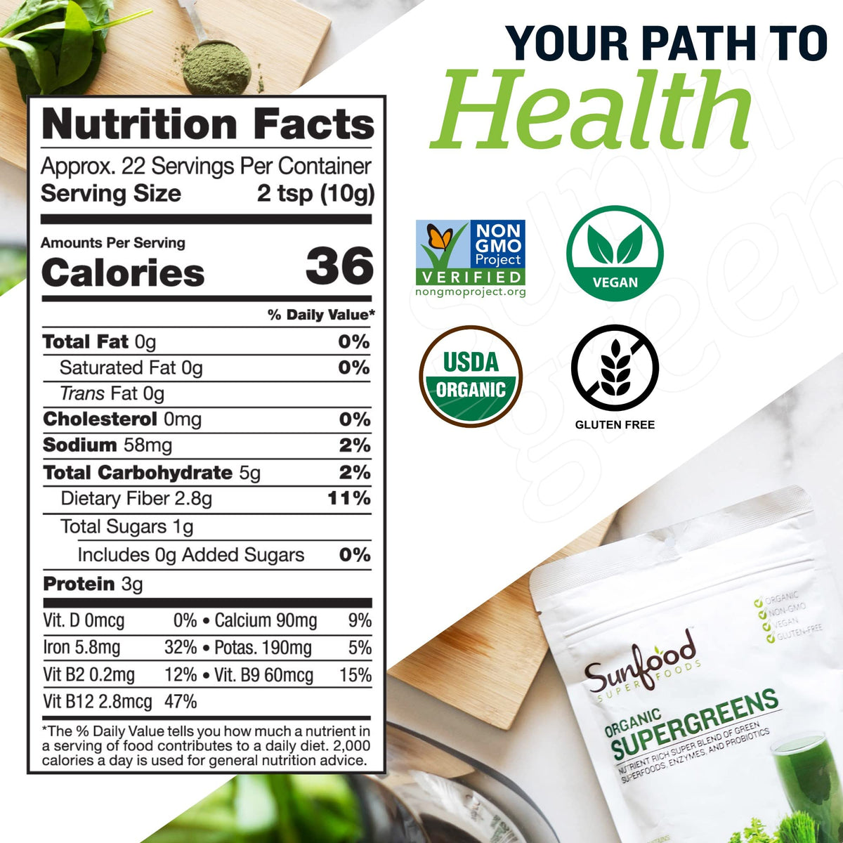 Sunfood Superfoods Organic Supergreens Blend Powder - 8 oz - image 2