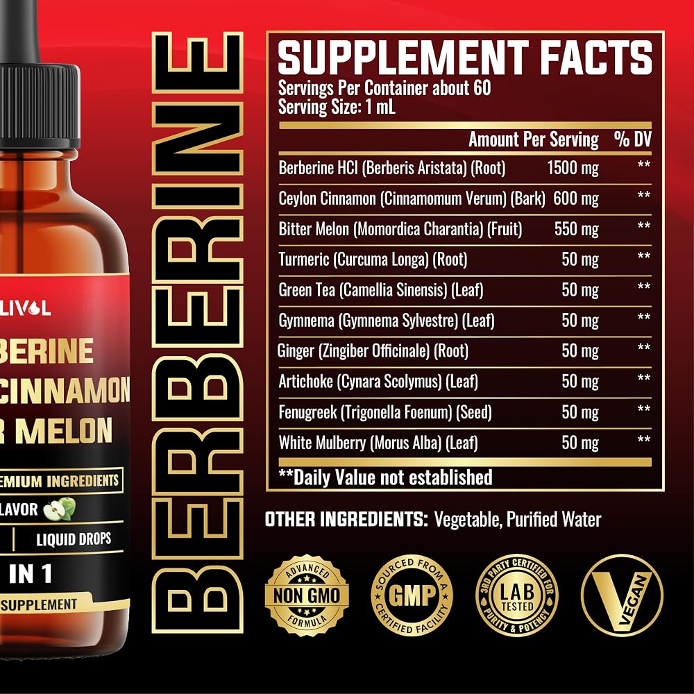 MILIVOL Berberine Liquid Drops with Ceylon Cinnamon - 2 Fl Oz - image 2