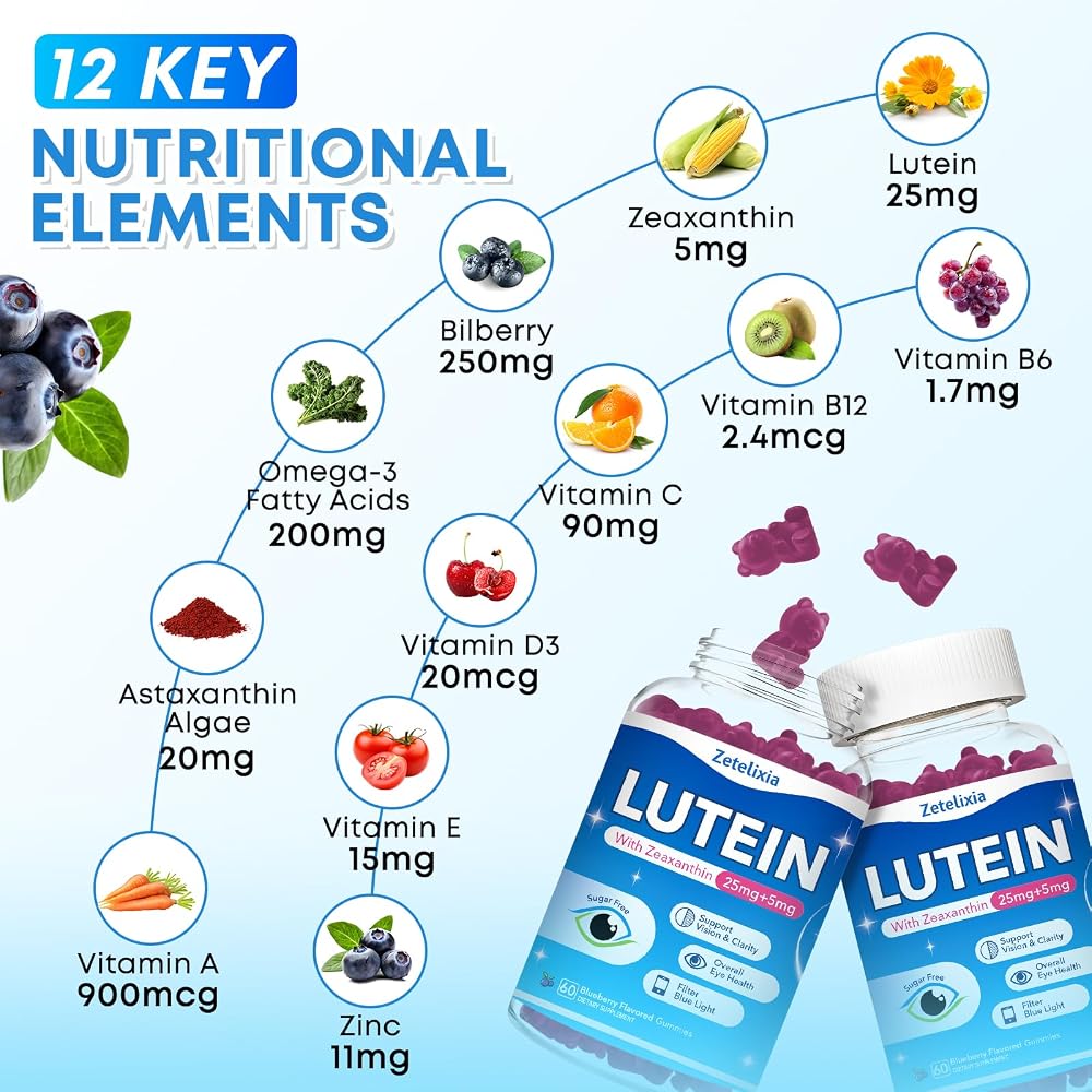 Zetelixia Lutein Gummies, Blueberry Flavor
