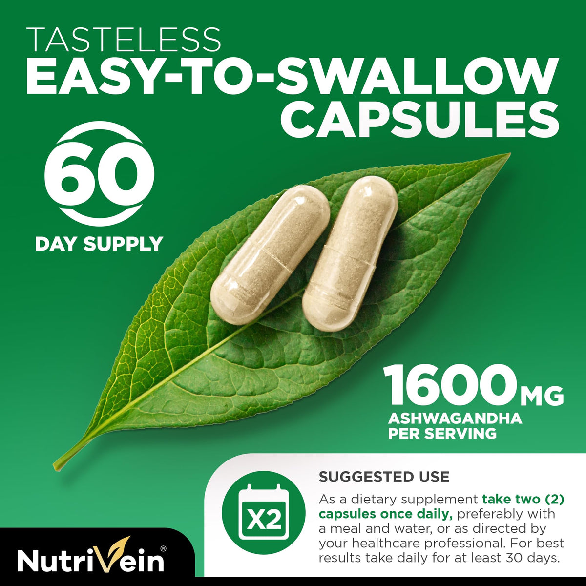 Nutrivein Premium Ashwagandha Capsules 1600mg - 120 Capsules - image 5
