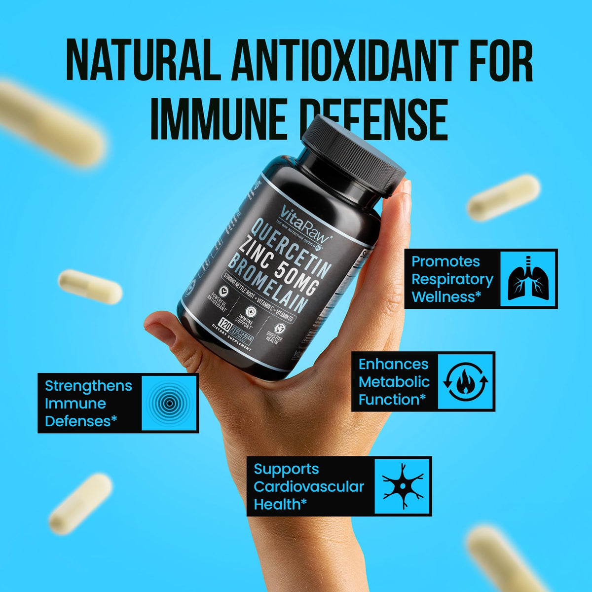 VitaRaw Quercetin with Bromelain 500mg - 120 Capsules - image 3