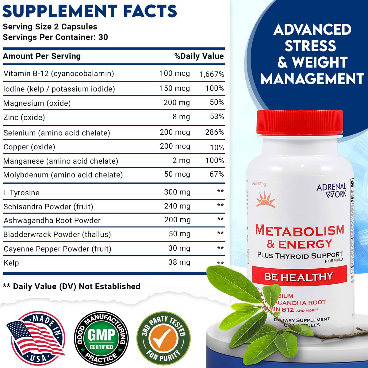 Adrenalwork Adrenal Support Supplement Adaptogen Blend - 60 Capsules - image 4