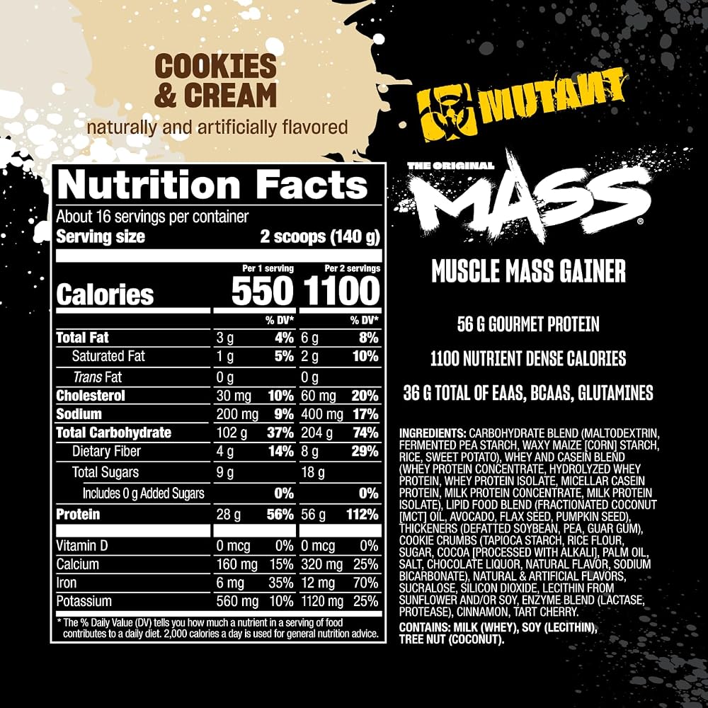 Mutant Mass Weight Gainer Protein Powder, Cookies & Cream - 5 lb - image 6