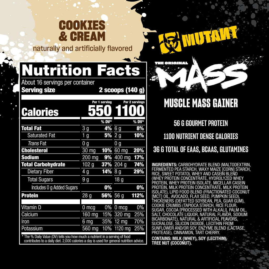 Mutant Mass Weight Gainer Protein Powder, Cookies & Cream - 5 lb - image 6
