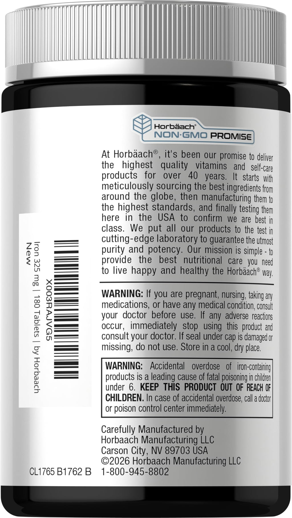 Horbäach Iron Supplement Ferrous Sulfate - 180 Tablets - image 3