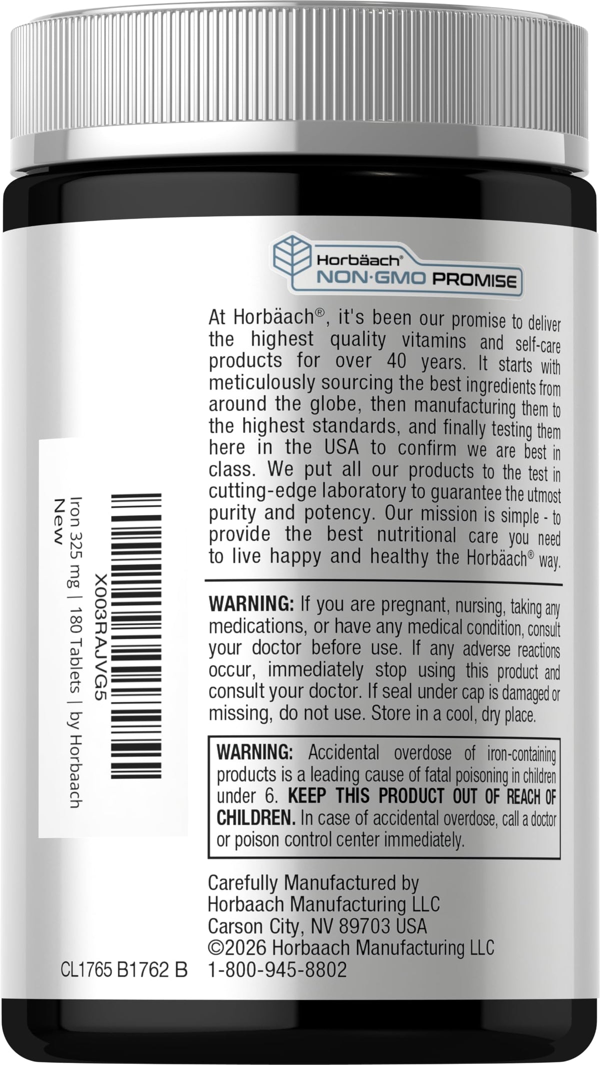 Horbäach Iron Supplement Ferrous Sulfate - 180 Tablets - image 3