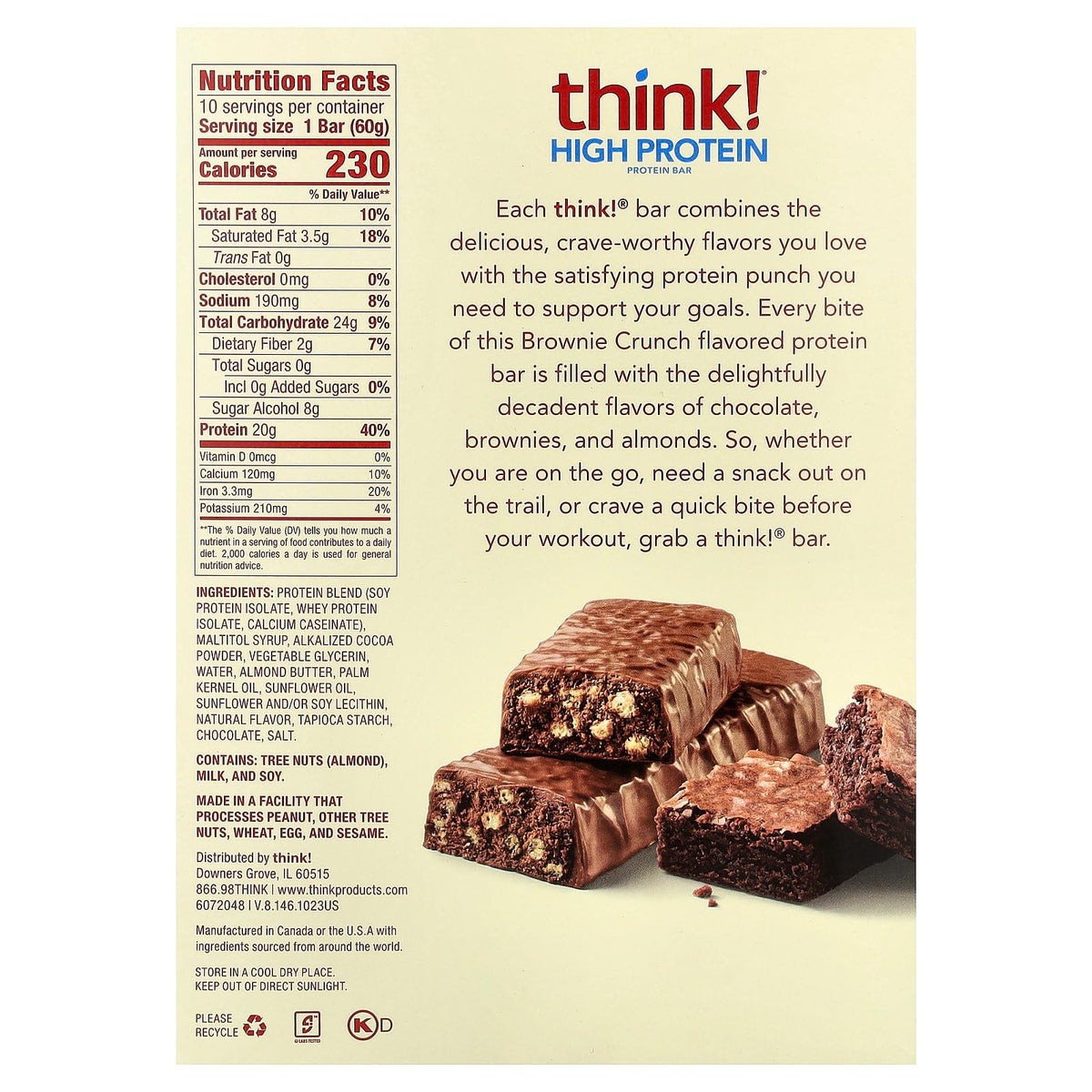 thinkThin Protein Bars Brownie Crunch - 10 Pack - image 2