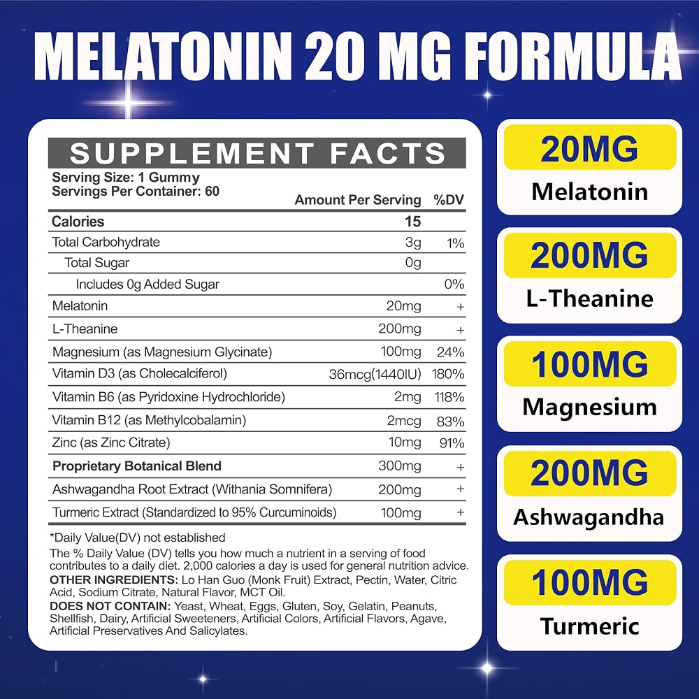 Maennyliy Melatonin 20mg Gummies for Adults - Sugar Free Melatonin