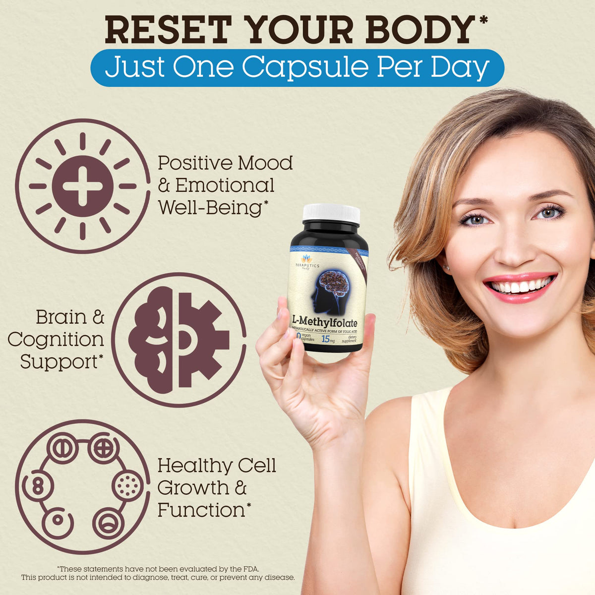 Teraputics L-Methylfolate 15mg Brain Support - 120 Vegan Capsules - image 5