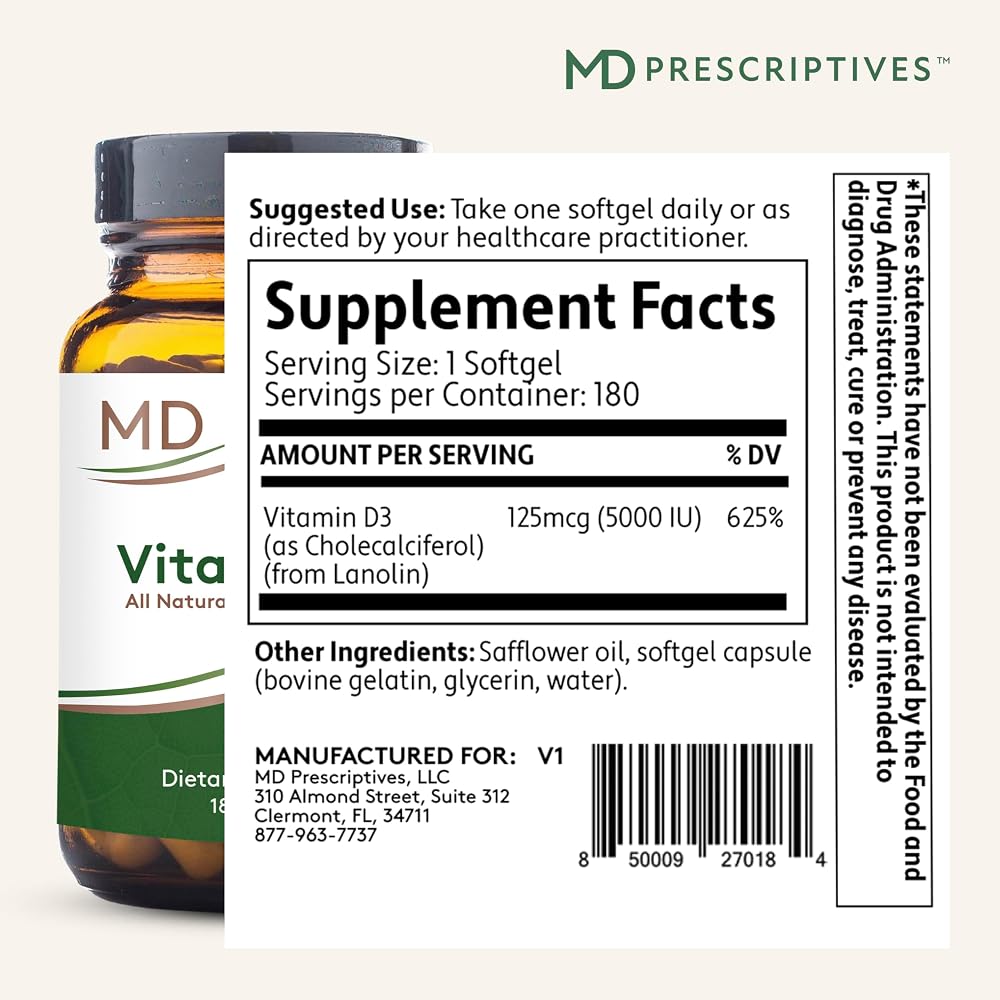 MD Prescriptives Vitamin D3 5000 IU - 180 Softgels - image 2