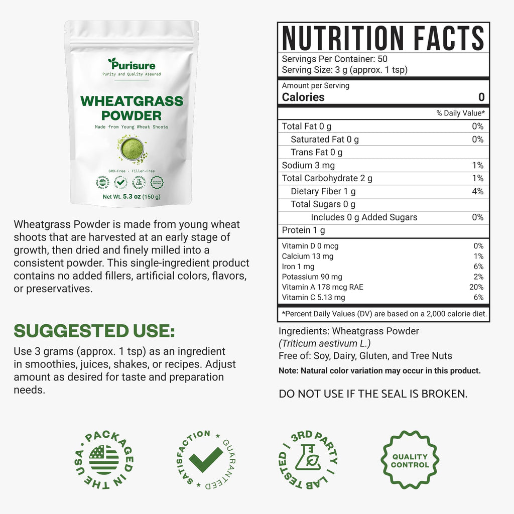 Purisure Wheatgrass Powder for Immunity Support - 150g - image 2