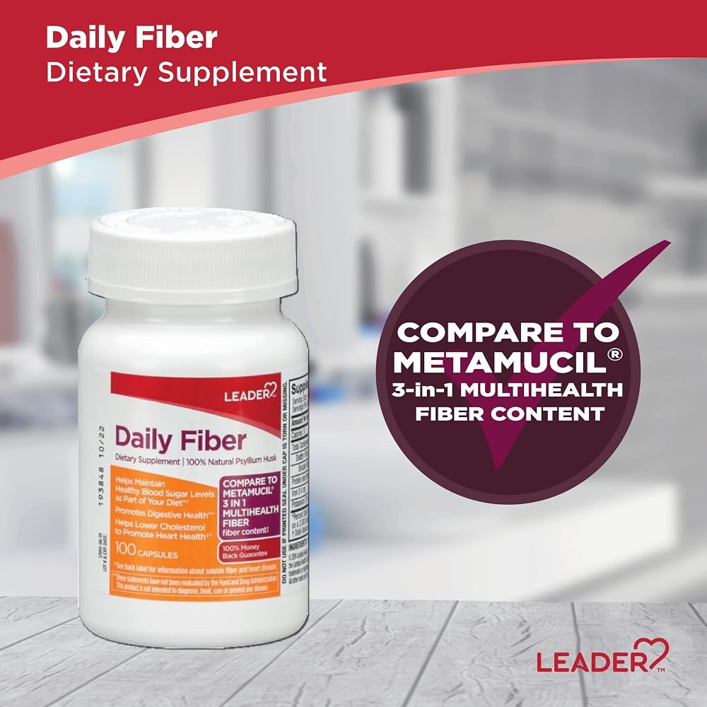 Leader Daily Psyllium Husk Powder Supplement - 100 Capsules - image 2