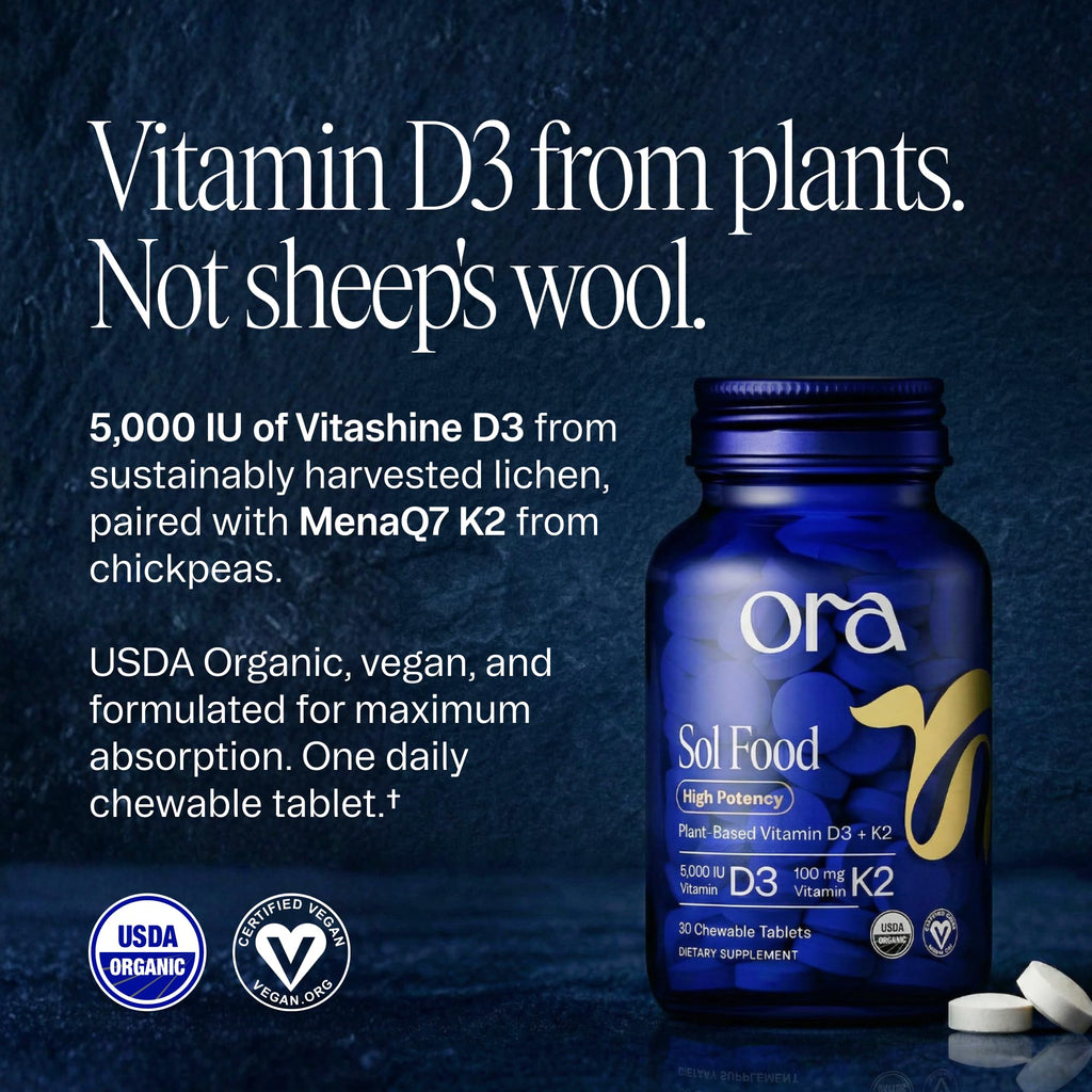 Ora Organic Vitamin D3 5000 IU + K2 Vegan - 30 Tablets - image 3