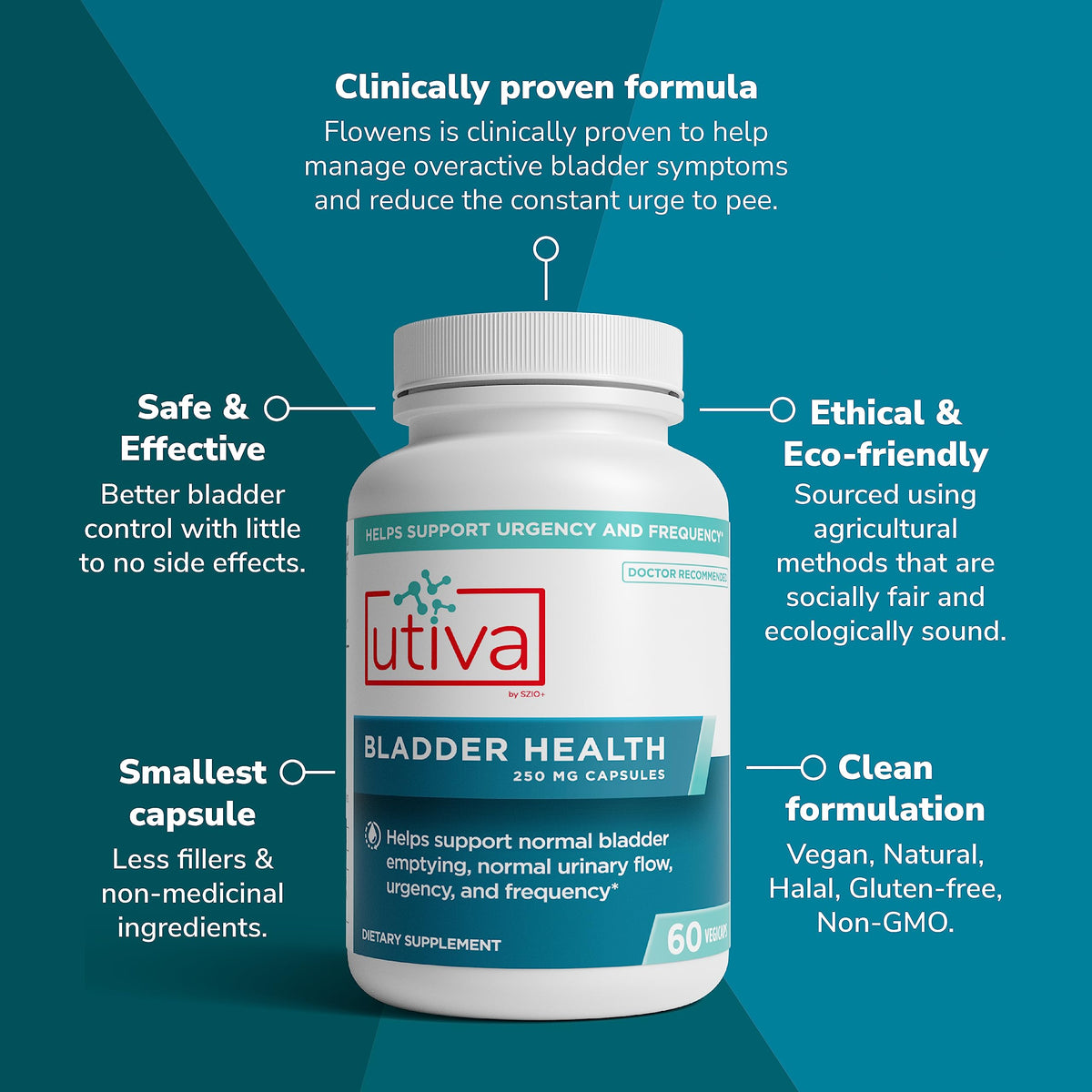 Szio+ Utiva Bladder Health Overactive Bladder Support - 60 Capsules - image 3