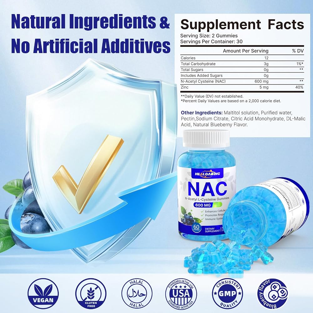 HEALOADING NAC 600MG Gummies for Respiratory Health - 60 Count - image 2