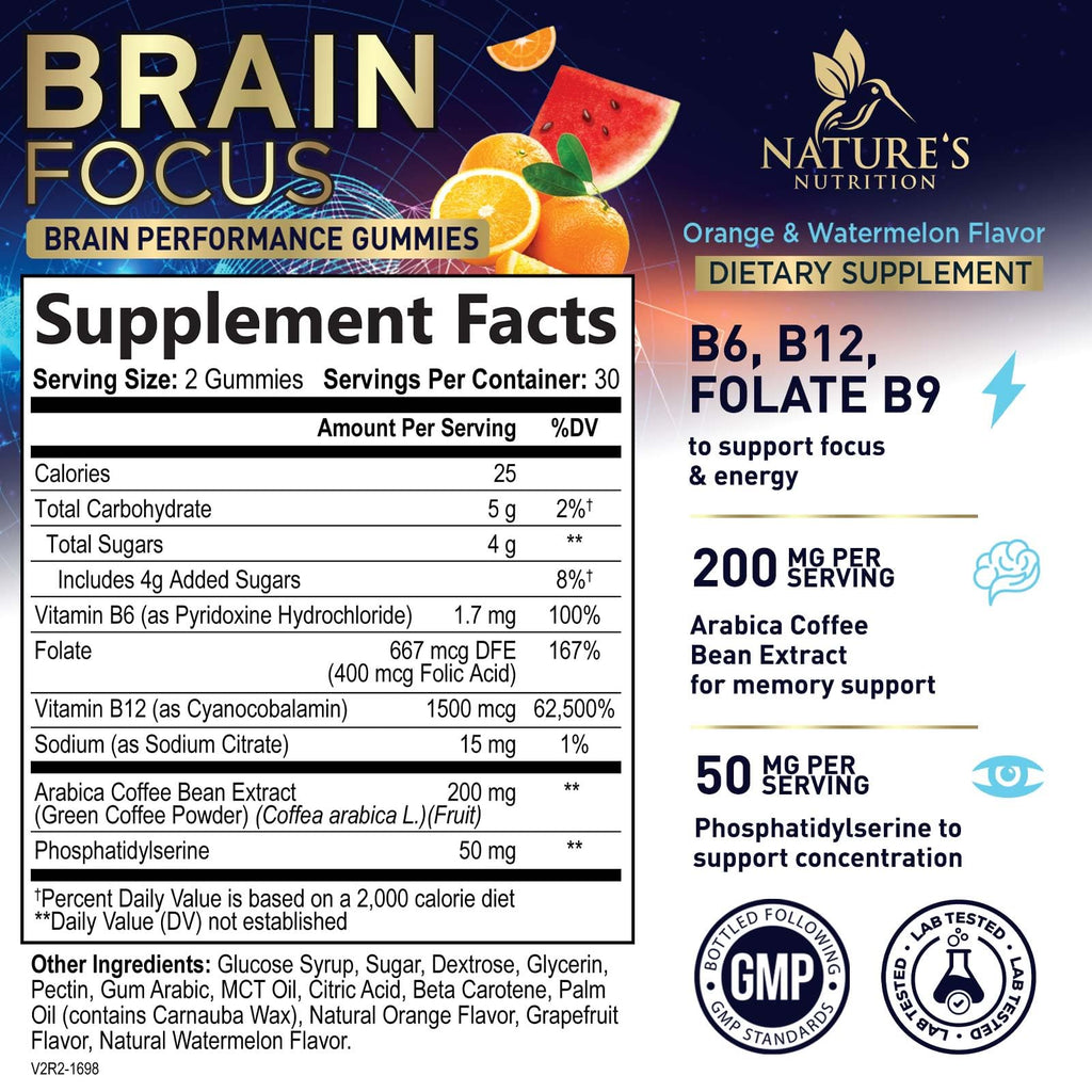Nature's Nutrition Brain Supplement Gummies for Memory & Focus - 60 Gummies - image 2