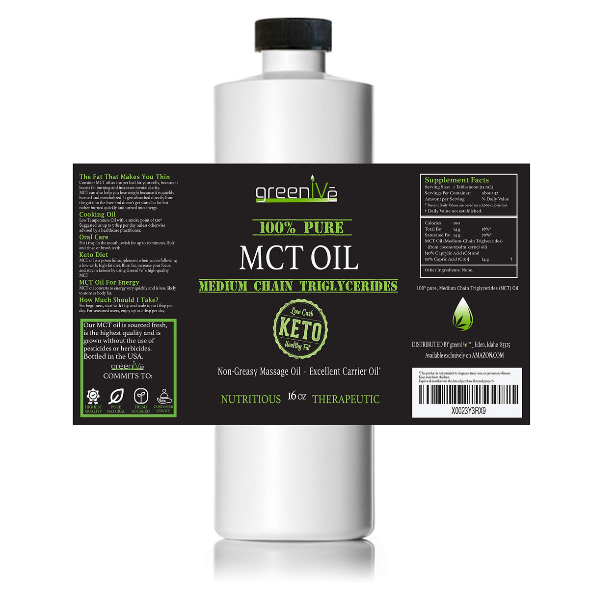 GreenIVe MCT Oil 100% Pure C8 C10 - 16 fl oz - image 2