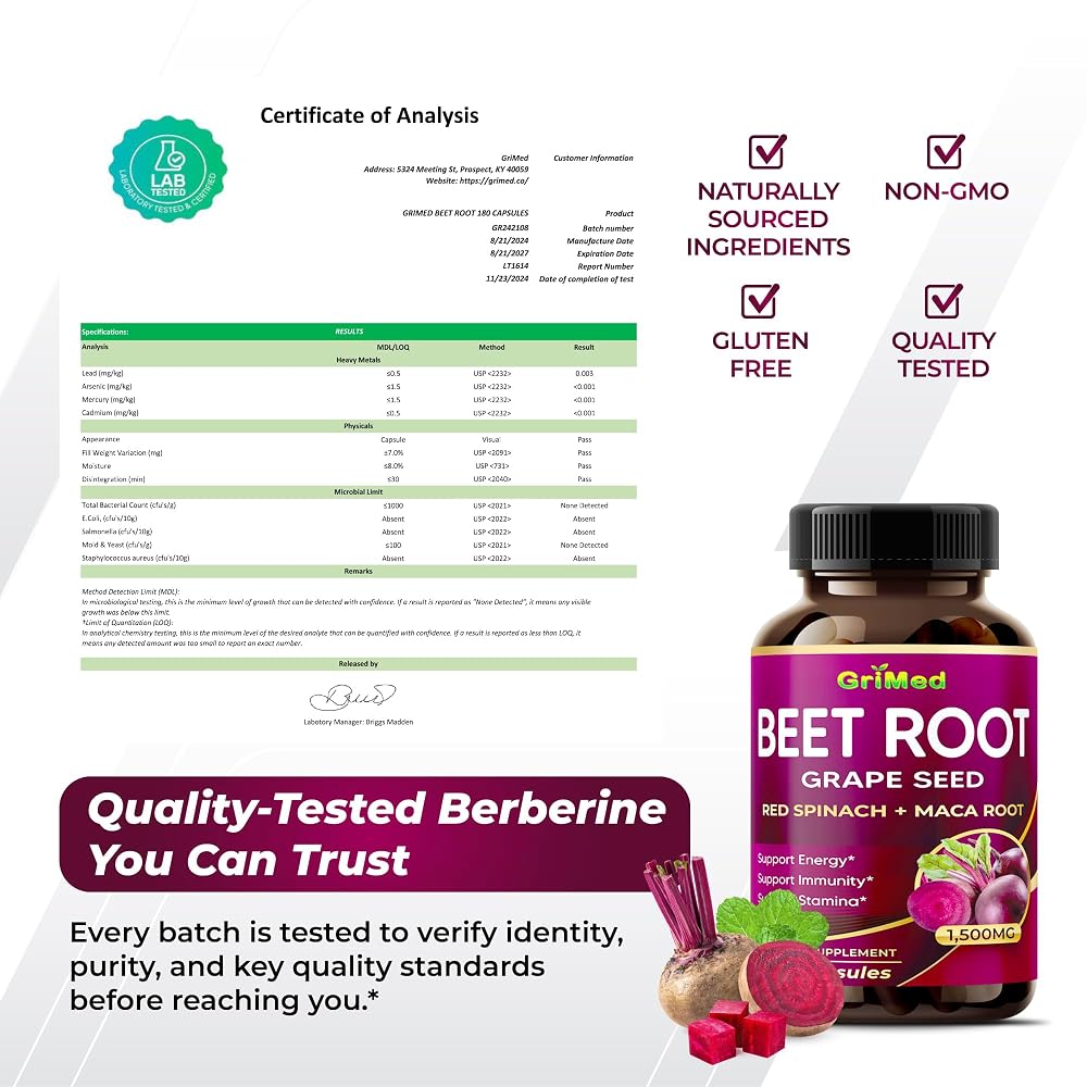 GriMed Beet Root 1500mg with Grape Seed Extract - 180 Capsules - image 8