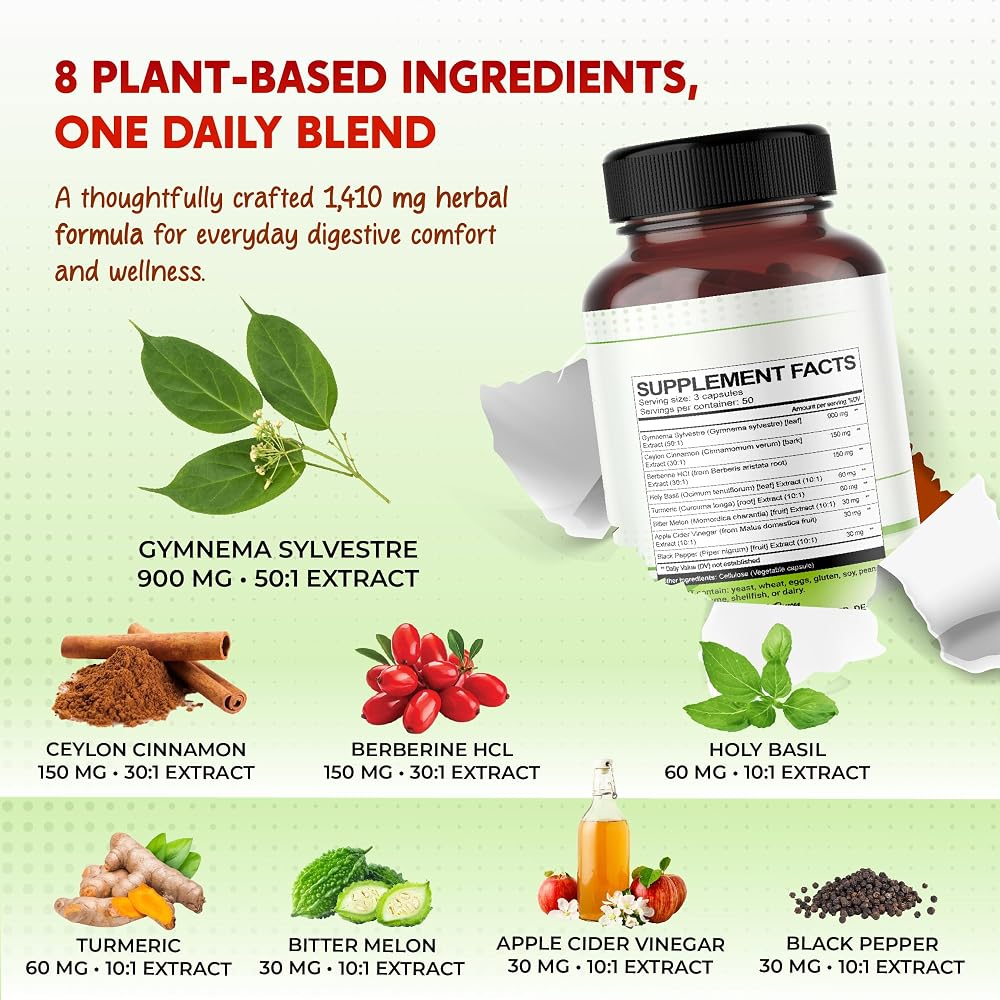 PeakPury Gymnema Sylvestre 1470mg with Berberine - 150 Capsules - image 4