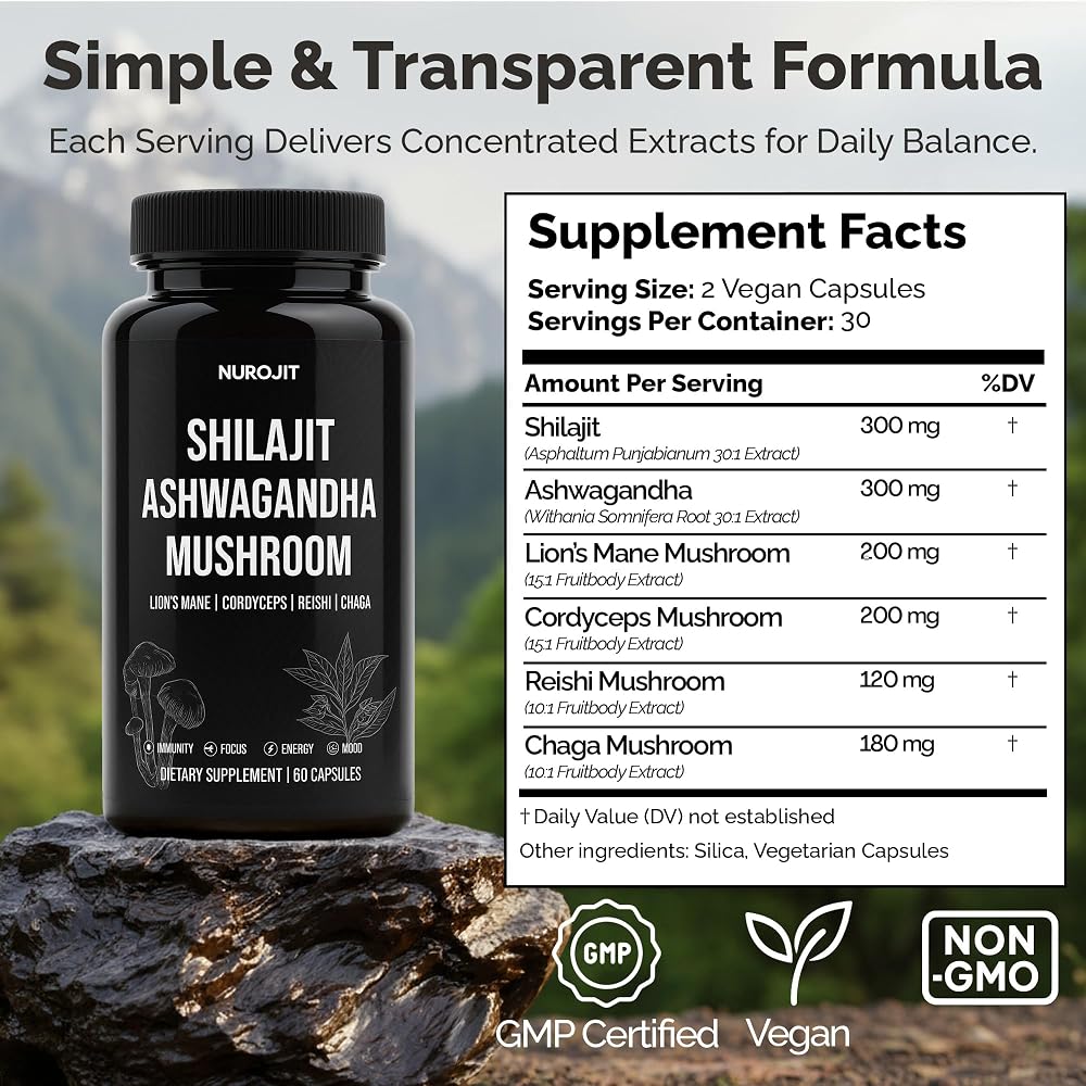 NuroJit Shilajit Ashwagandha Mushroom Capsules - 60 Capsules - image 6