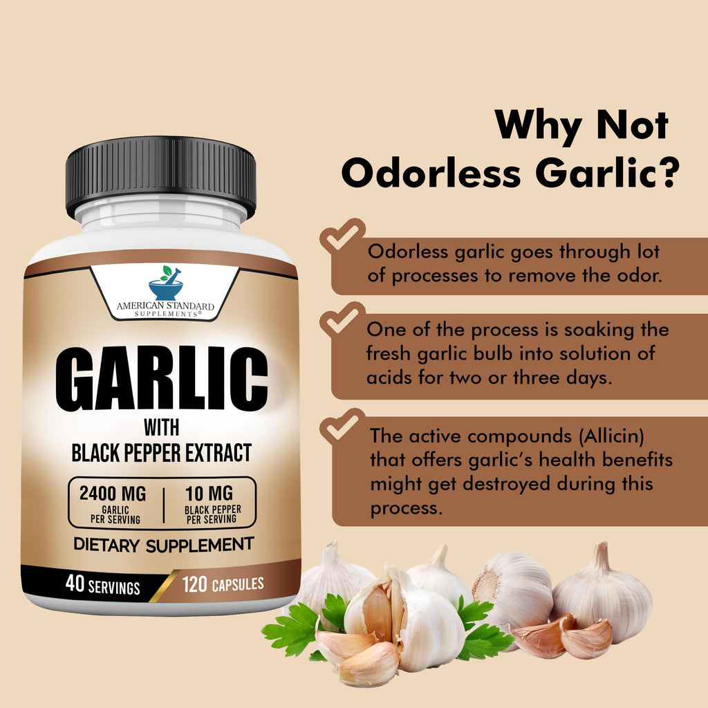 American Standard Supplements Garlic 2400mg with Black Pepper - 120 Capsules - image 5
