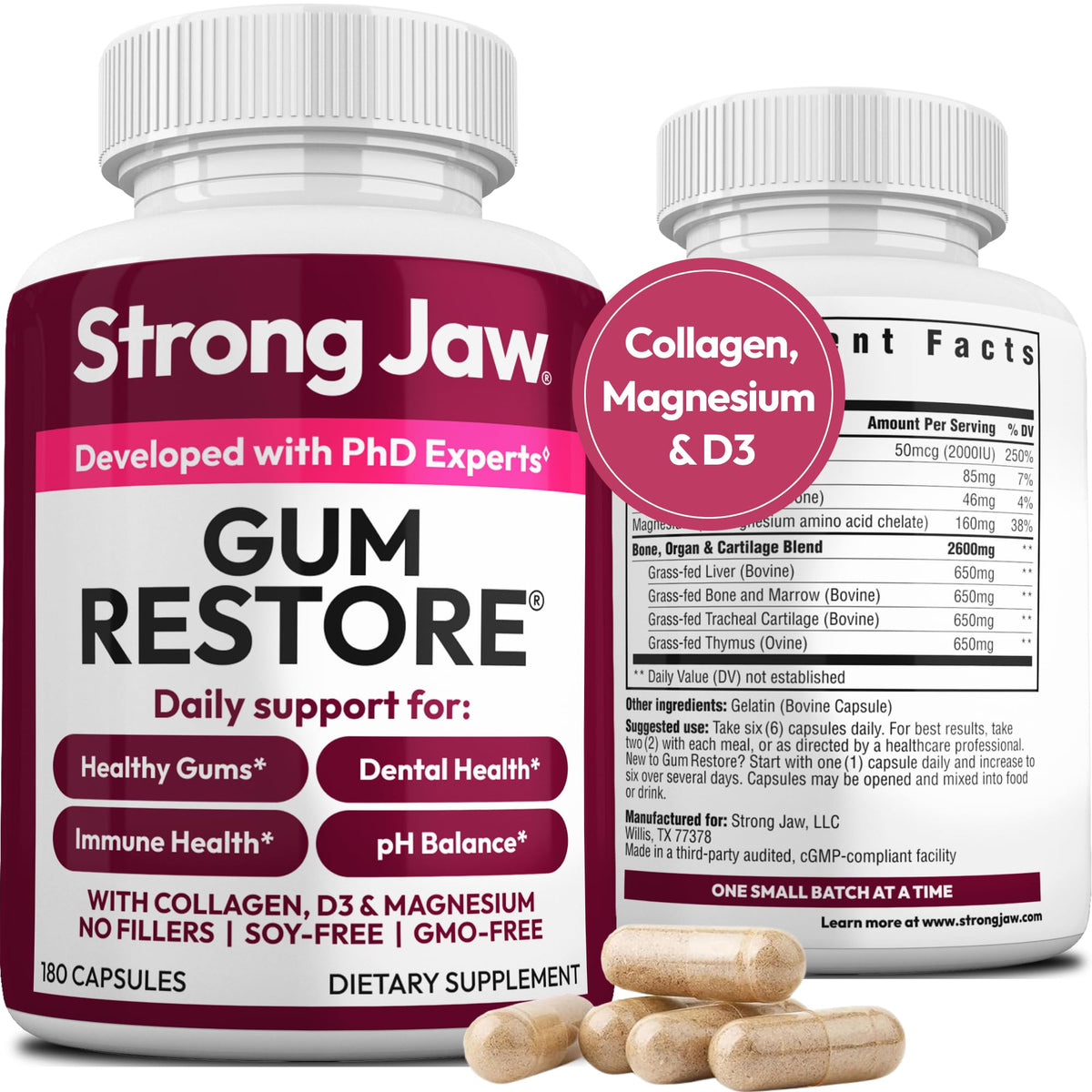 Strong Jaw Gum Restore Gum Health Supplement - 180 Capsules