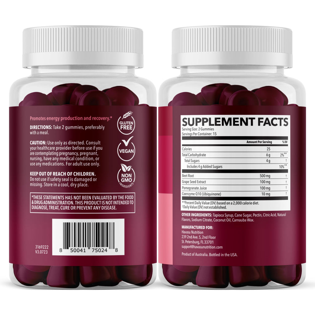 HAVASU NUTRITION Beet Root Gummies with COQ10 & Pomegranate - Nitric