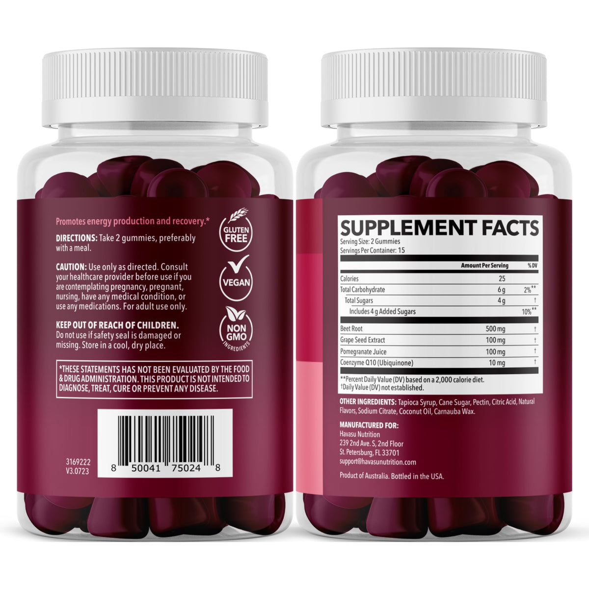 HAVASU NUTRITION Beet Root Gummies with COQ10 & Pomegranate - Nitric