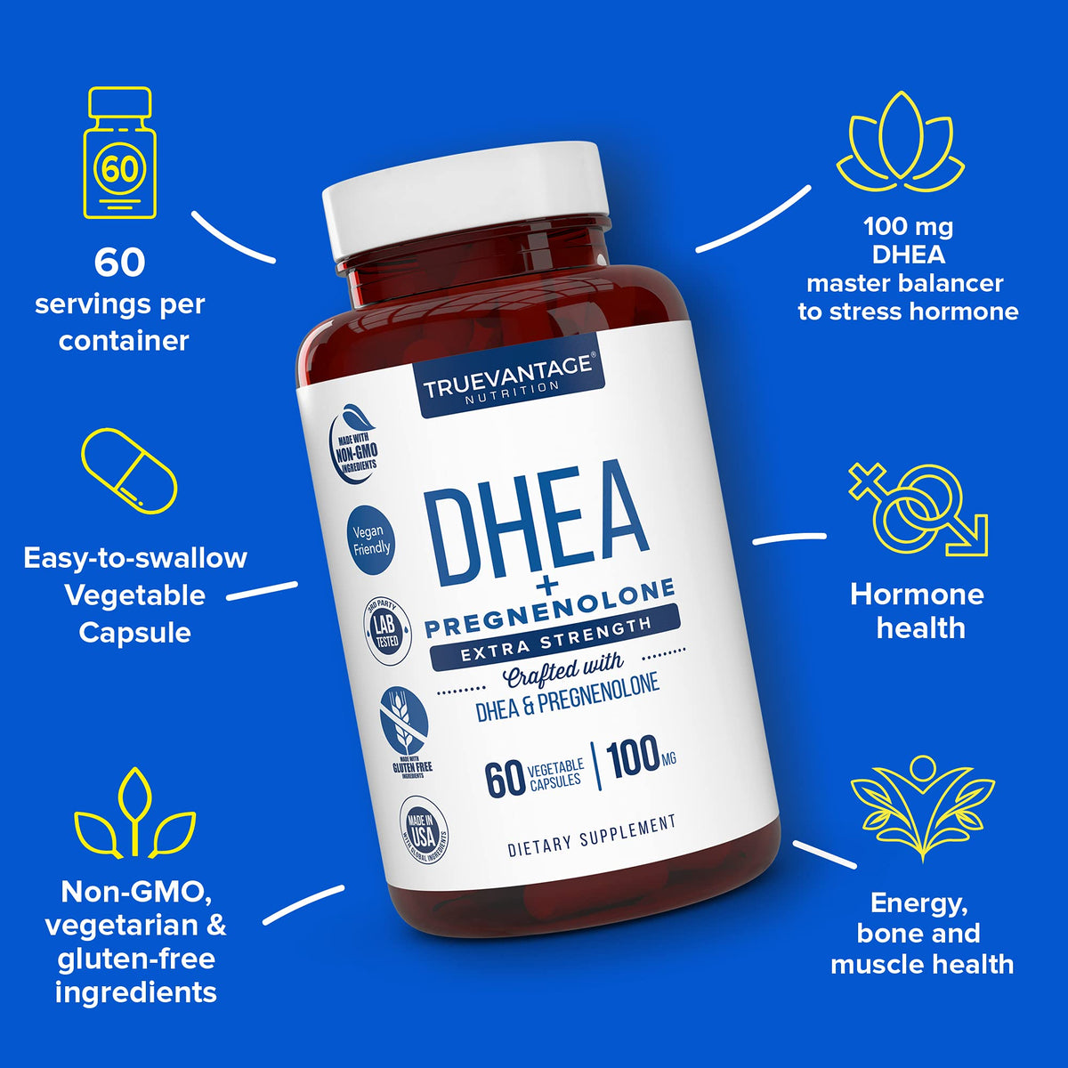 Truevantage DHEA 100 mg + Pregnenolone 60 mg Capsules - 60 Count - image 2