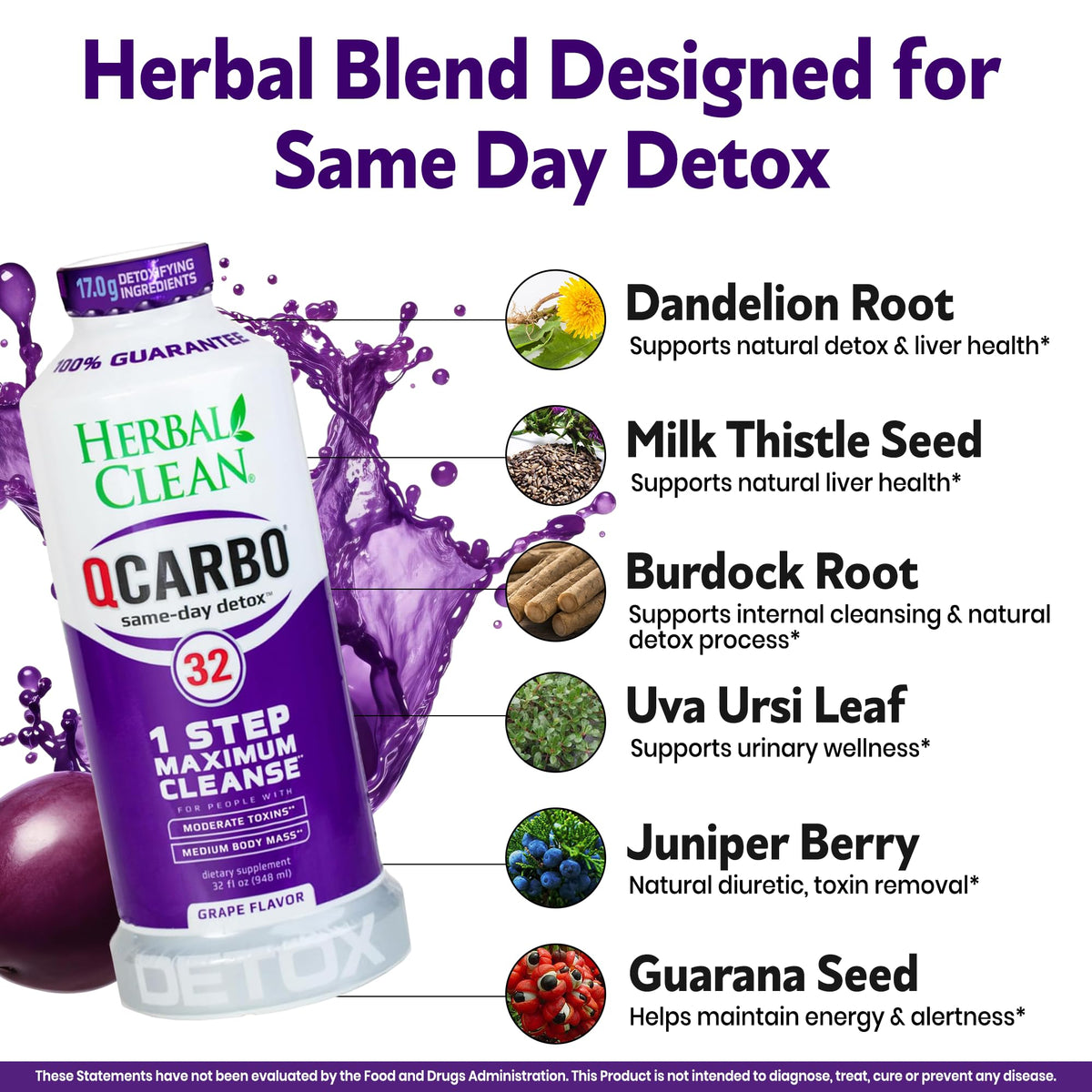 Herbal Clean Qcarbo32 Same Day Detox Cleanse Drink (32 fl oz) - Grape - image 5