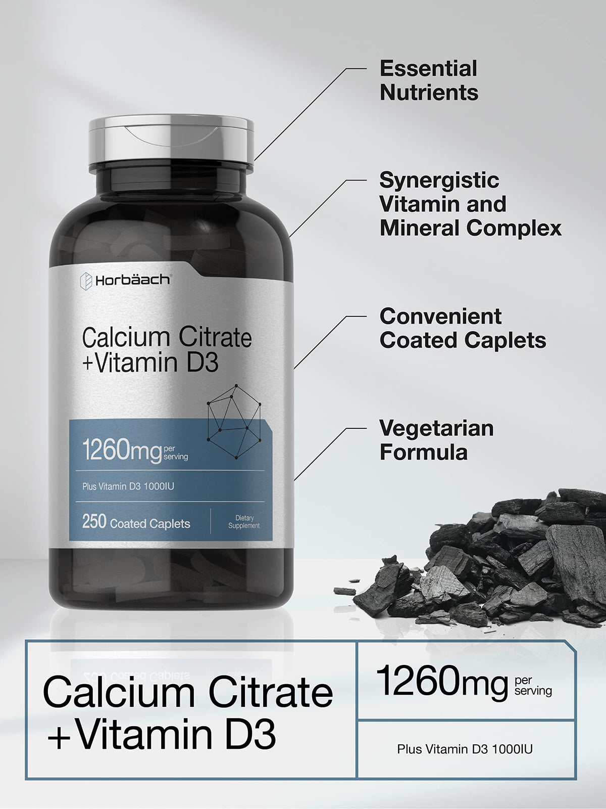 Horbäach Calcium Citrate with Vitamin D3 1260 mg - 250 Caplets - image 3