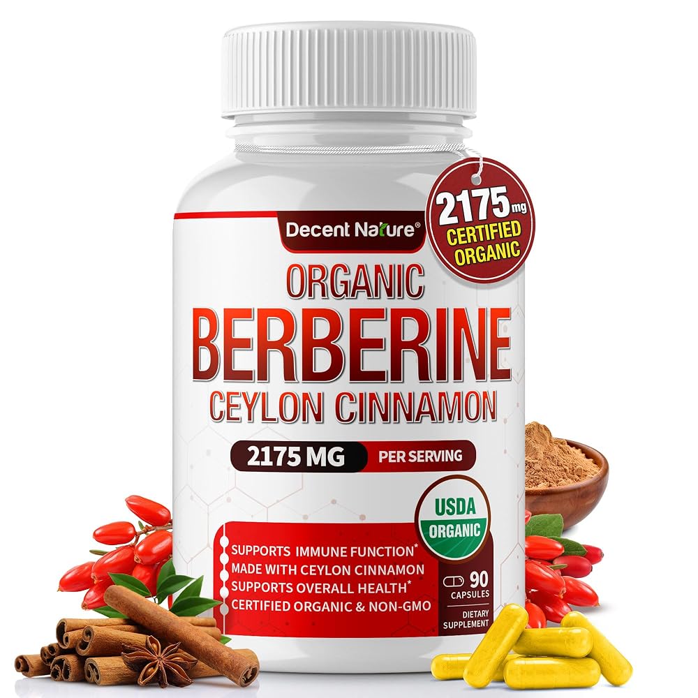DECENT NATURE Organic Berberine with Ceylon Cinnamon - 90 Capsules