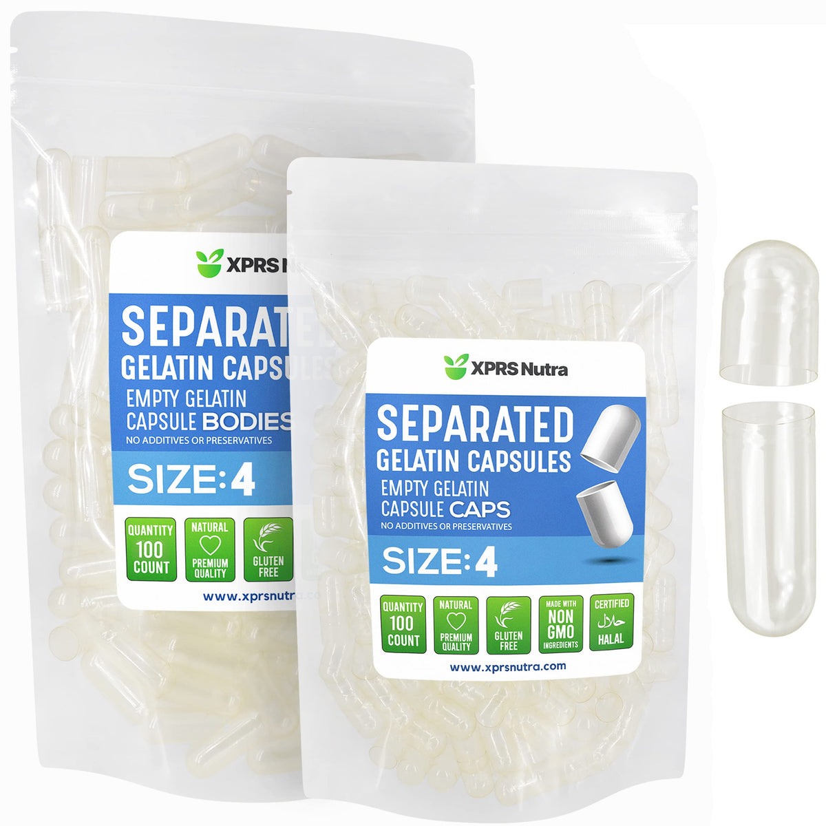 XPRS Nutra Gelatin Size 4 Separated Capsules - Small Empty Capsules