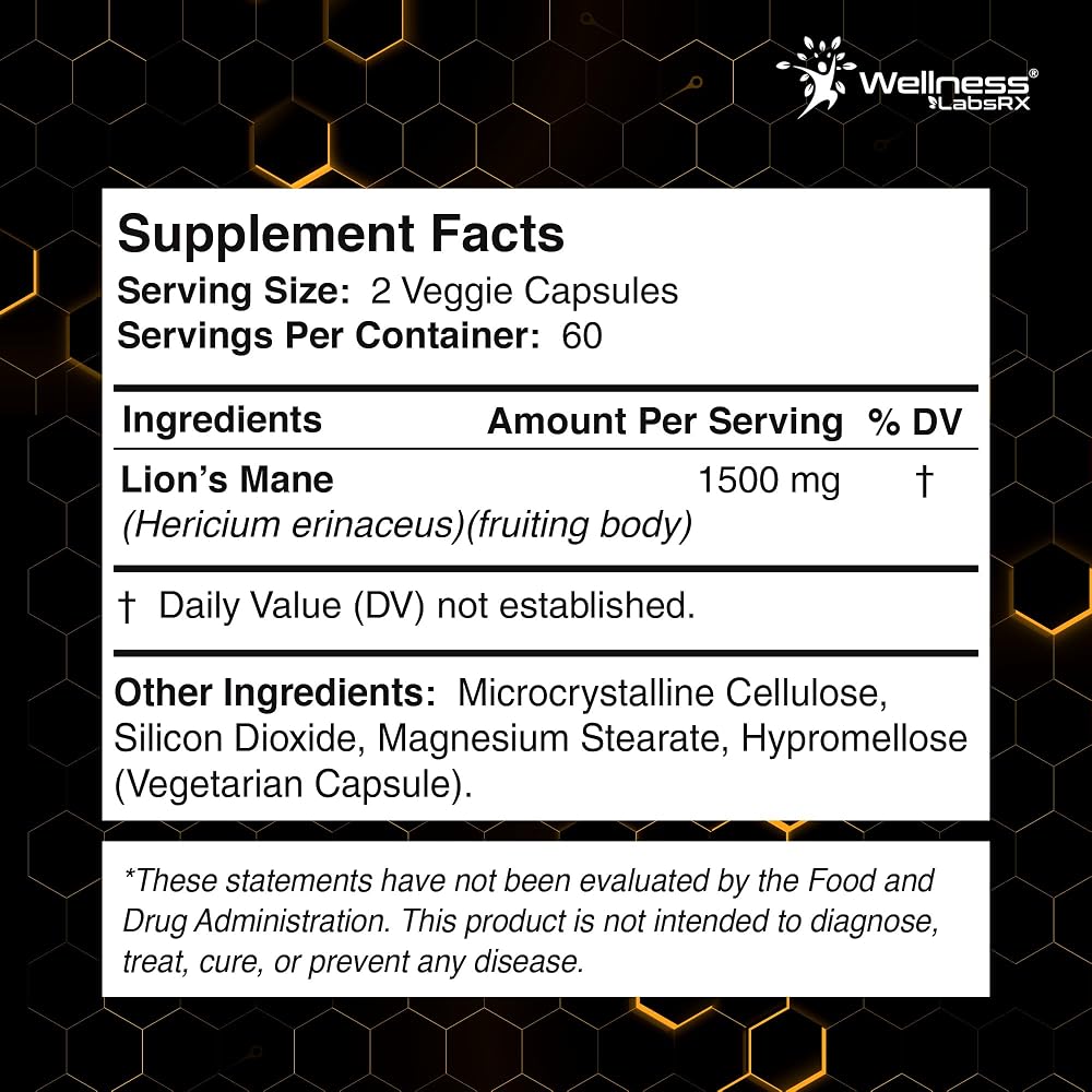 WELLNESS LABSRX Lions Mane Supplement Organic Capsules