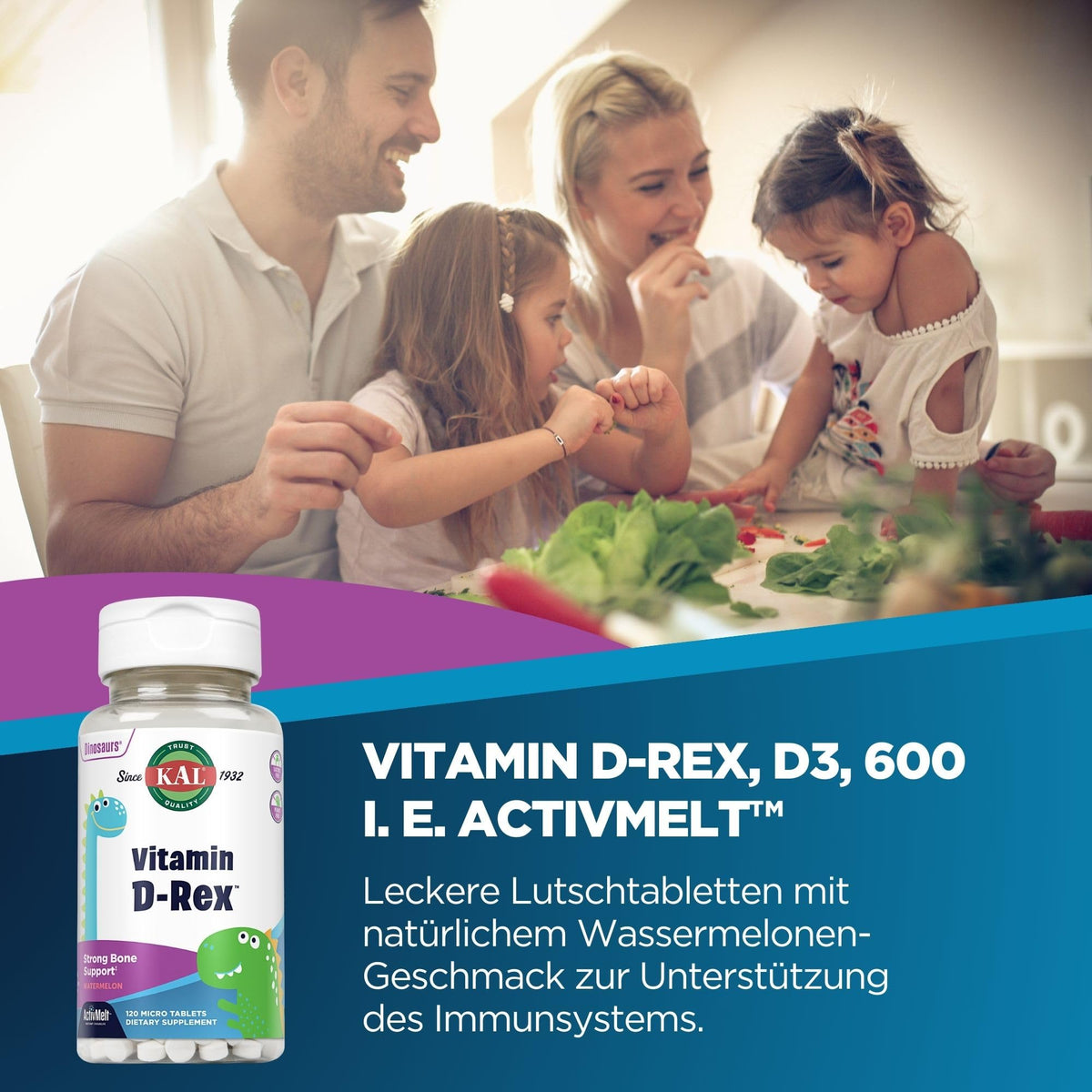 KAL Vitamin D-Rex Kids Vitamin D3 Watermelon - 120 Micro Tablets - image 2